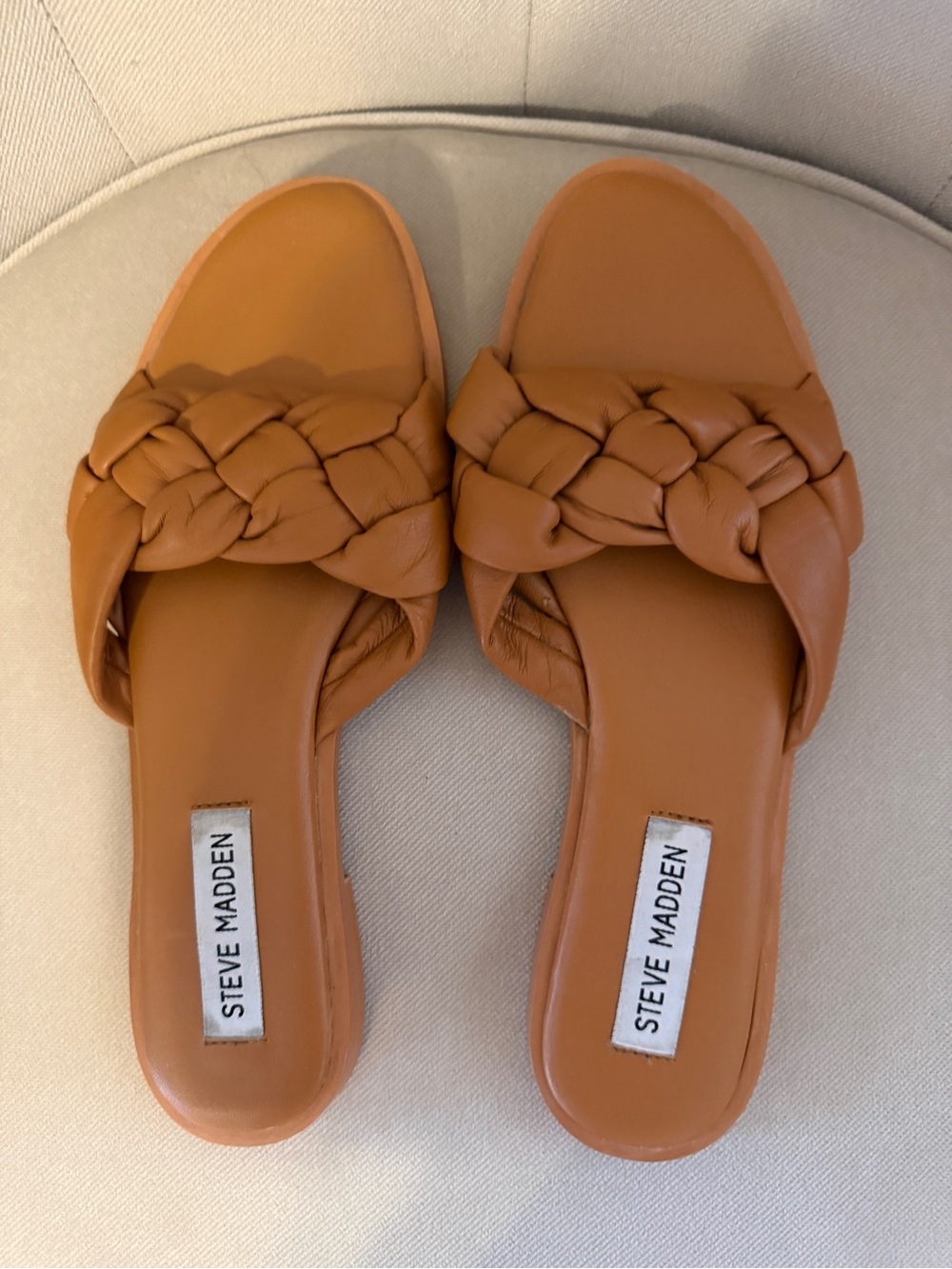 Steve Madden Braided Slide Sandals - Cognac Tan